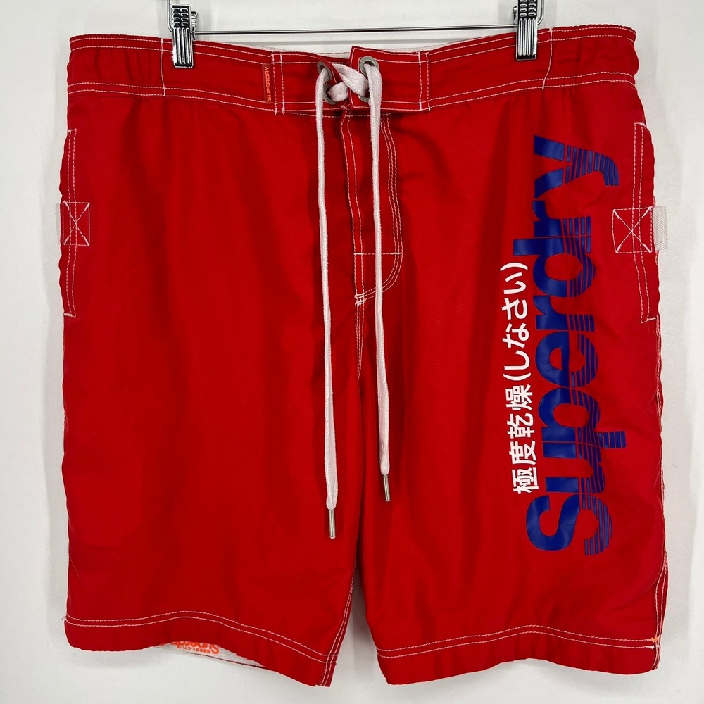 Superdry Swim Sport Mens 2XL Red Board Shorts Graphic Logo Trunks
